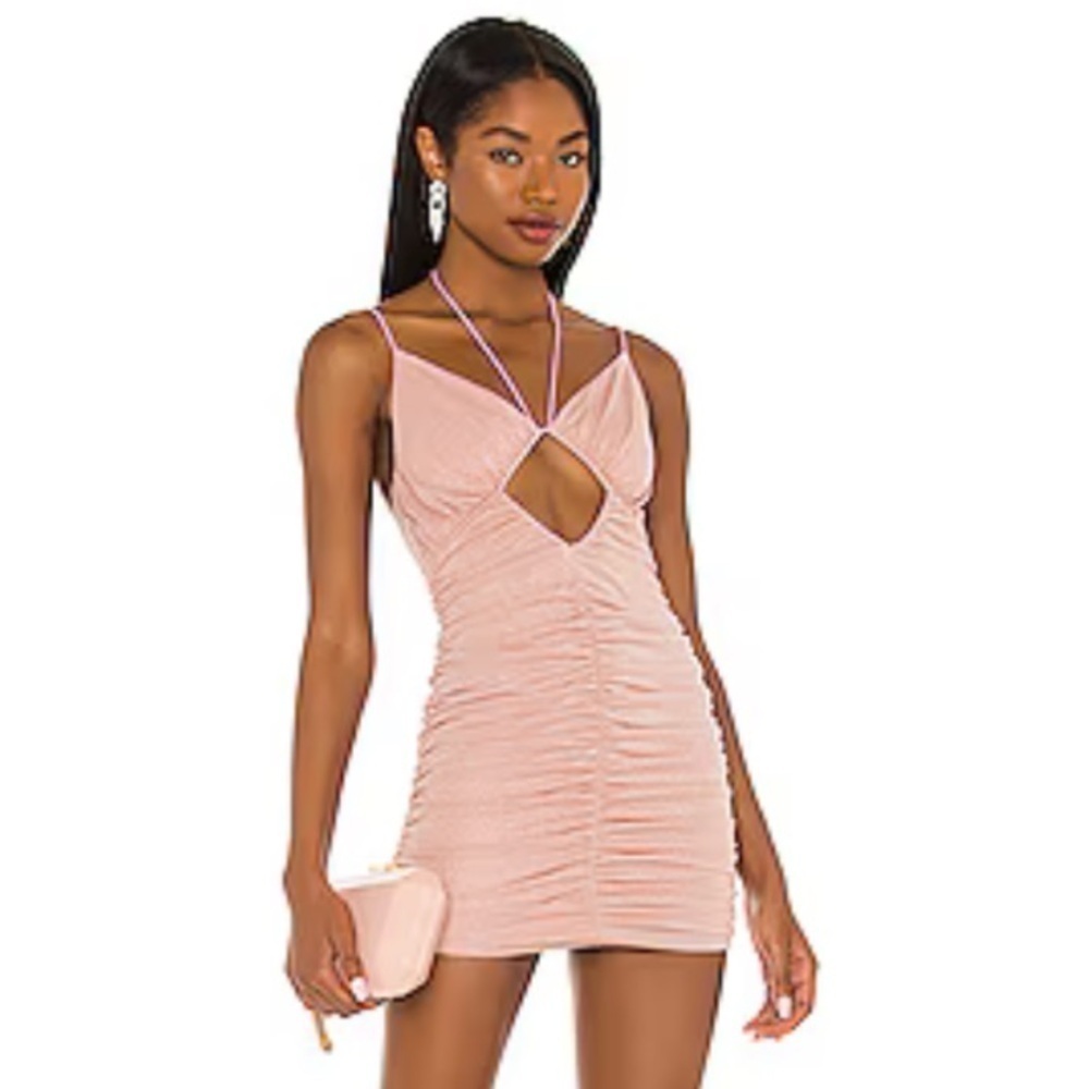 Revolve NDB Pink Shimmer Cheri Mini Dress Champagne Ruched Small